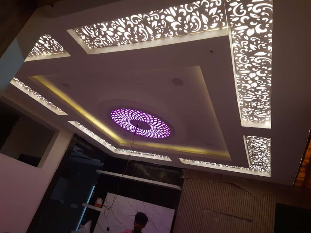 CNC jali false ceiling with LED fan in Vizag
