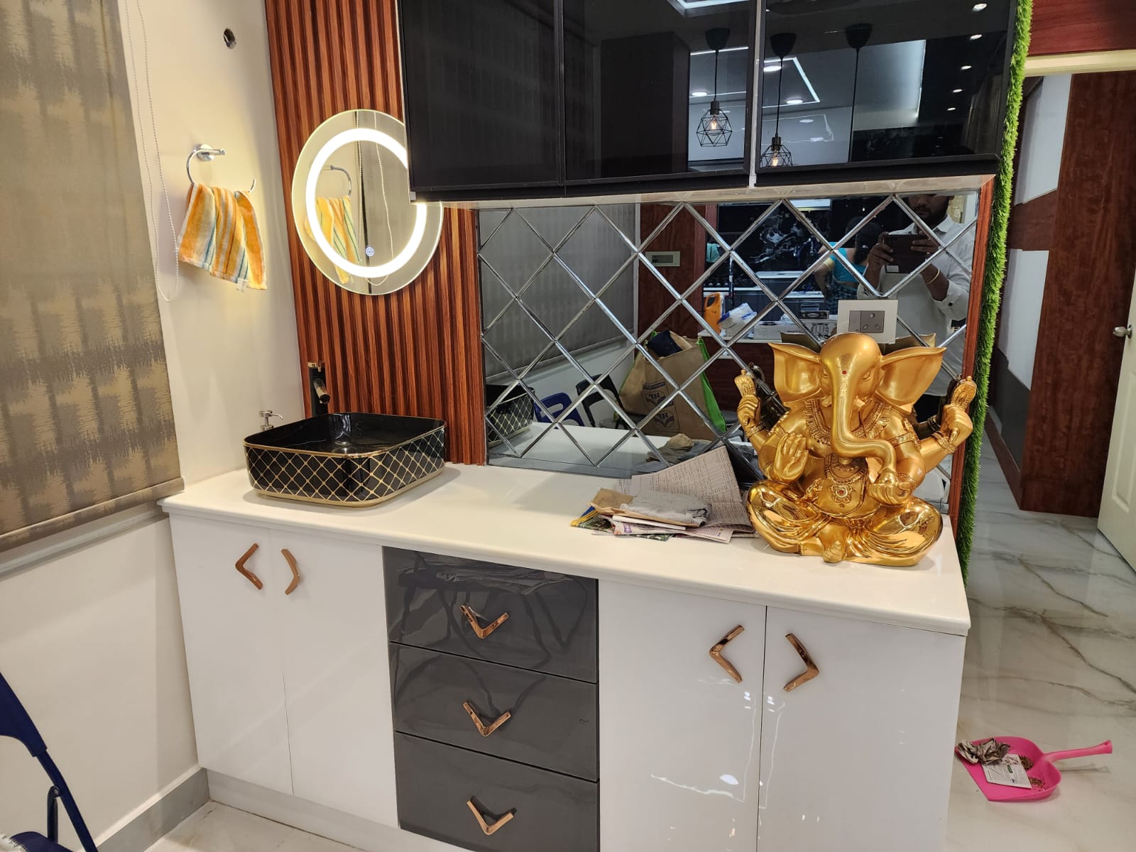 Designer wash basin with beveled mirror panel in Vizag