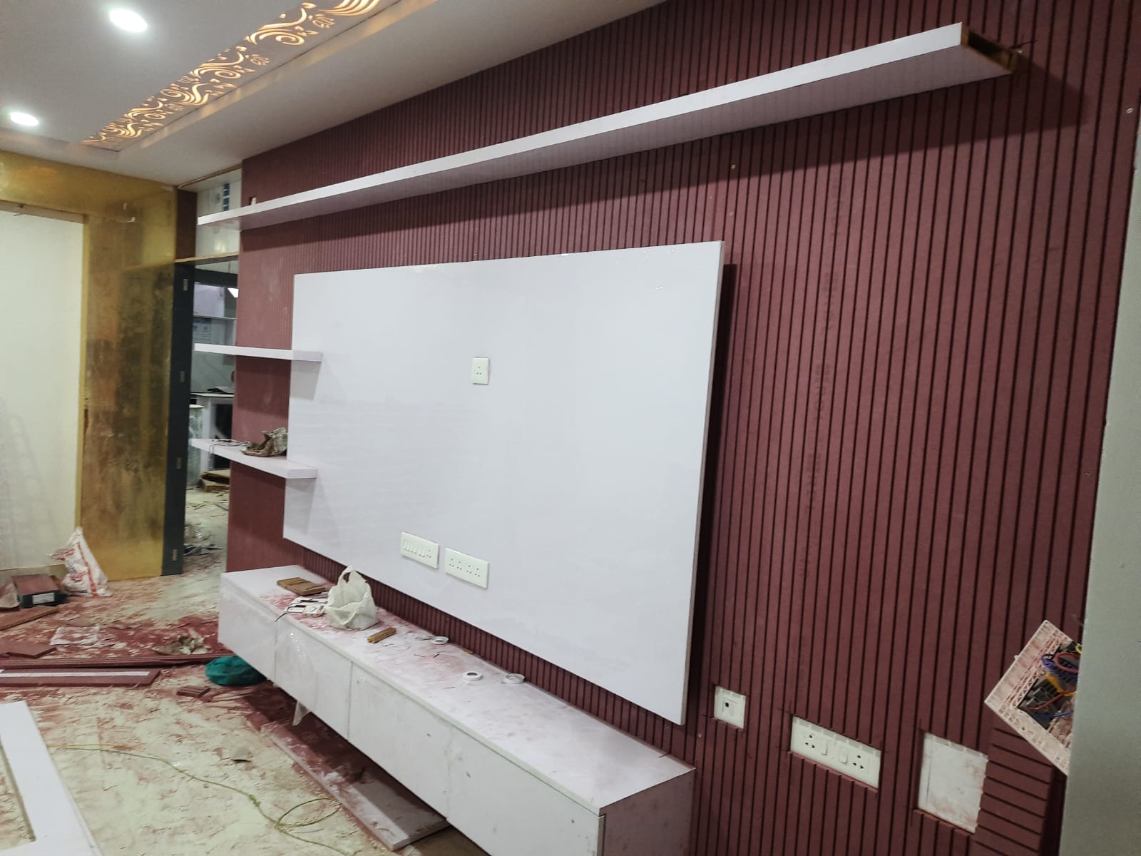 TV unit with PVC louvers wall panel in Vizag